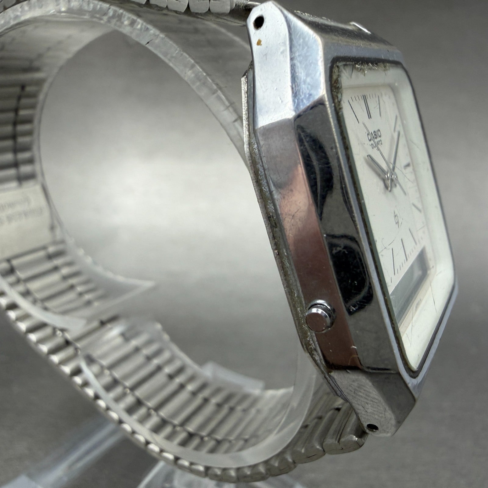 Casio AQ-320 Watch Men 31mm White Dial Silver Tone Analog Digital PARTS4