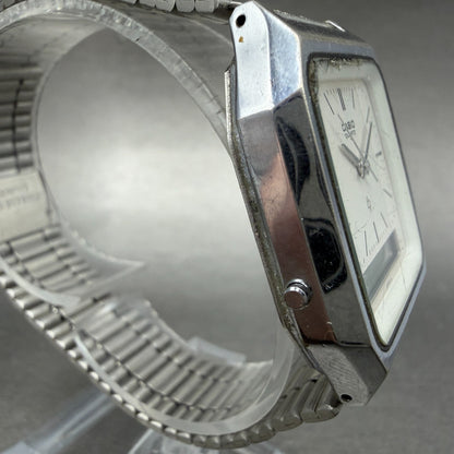 Casio AQ-320 Watch Men 31mm White Dial Silver Tone Analog Digital PARTS4