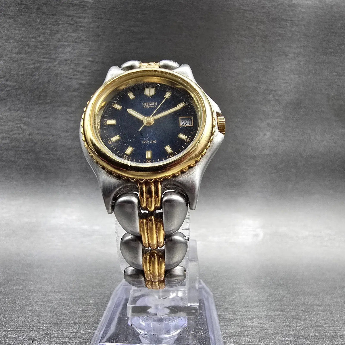 Citizen Elegance Watch Women 26mm Blue Dial Two Tone Date Round New Battery VTG5