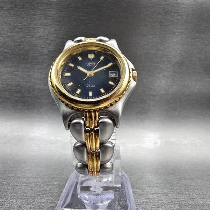 Citizen Elegance Watch Women 26mm Blue Dial Two Tone Date Round New Battery VTG5