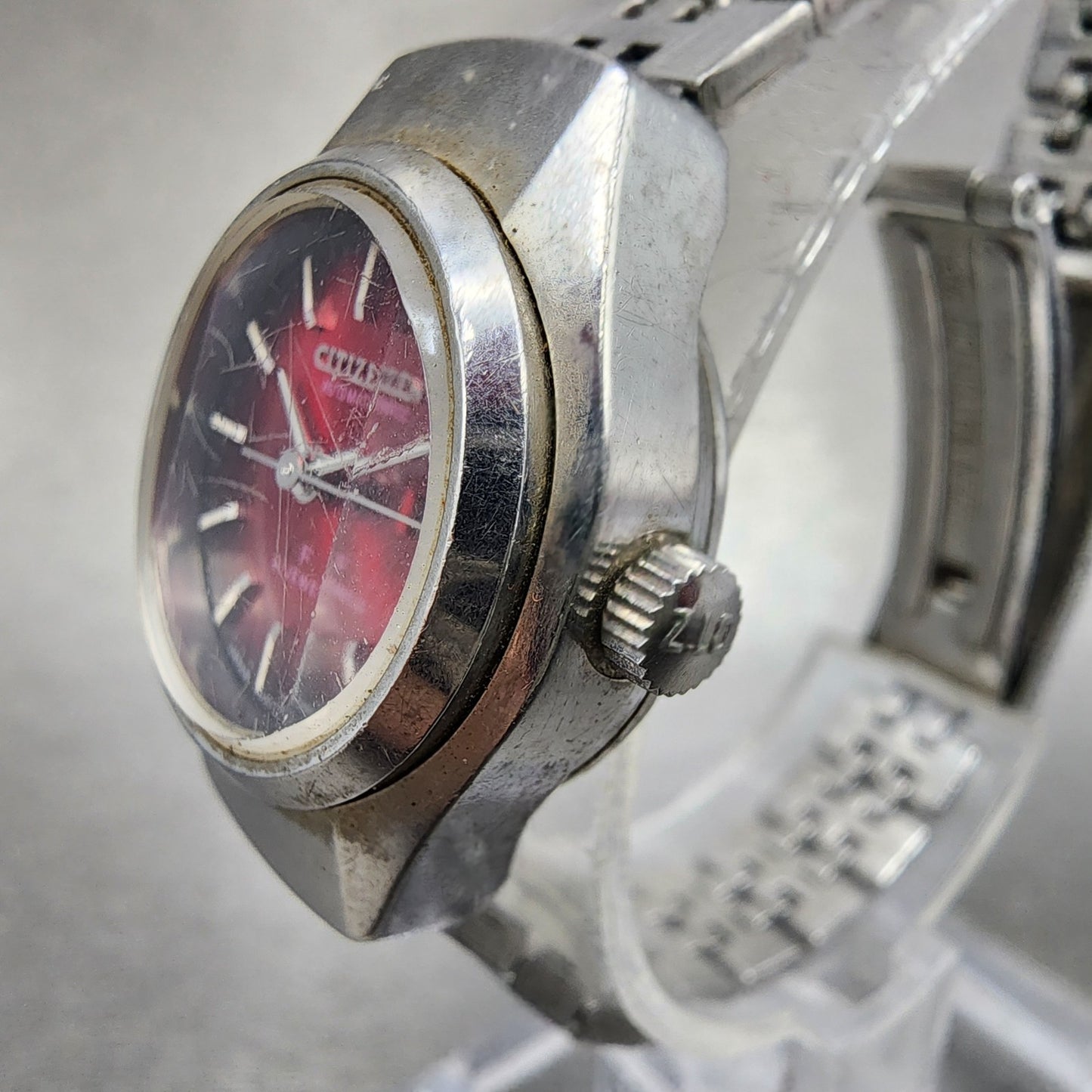 Citizen Automatic Watch Women 23mm Red Dial Silver Tone Daydate 4700333 Runs2