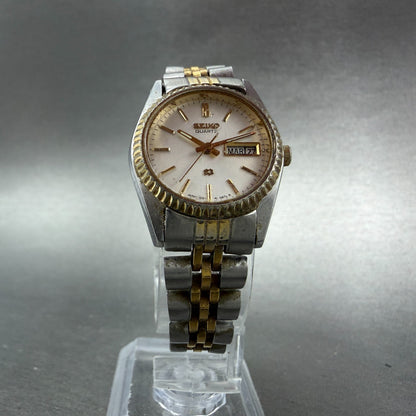 Seiko Watch Women 24mm White Dial Two Tone Daydate Round 3E23-0A69 New Batt HJ75
