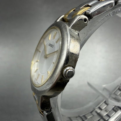 Seiko Watch Women 24mm White Dial Two Tone Round 1N00-1E19 New Battery A1292