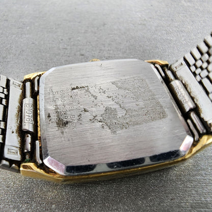 Seiko Watch Men 26mm Gold Dial Gold Tone Rectangle 6530-5089 New Battery