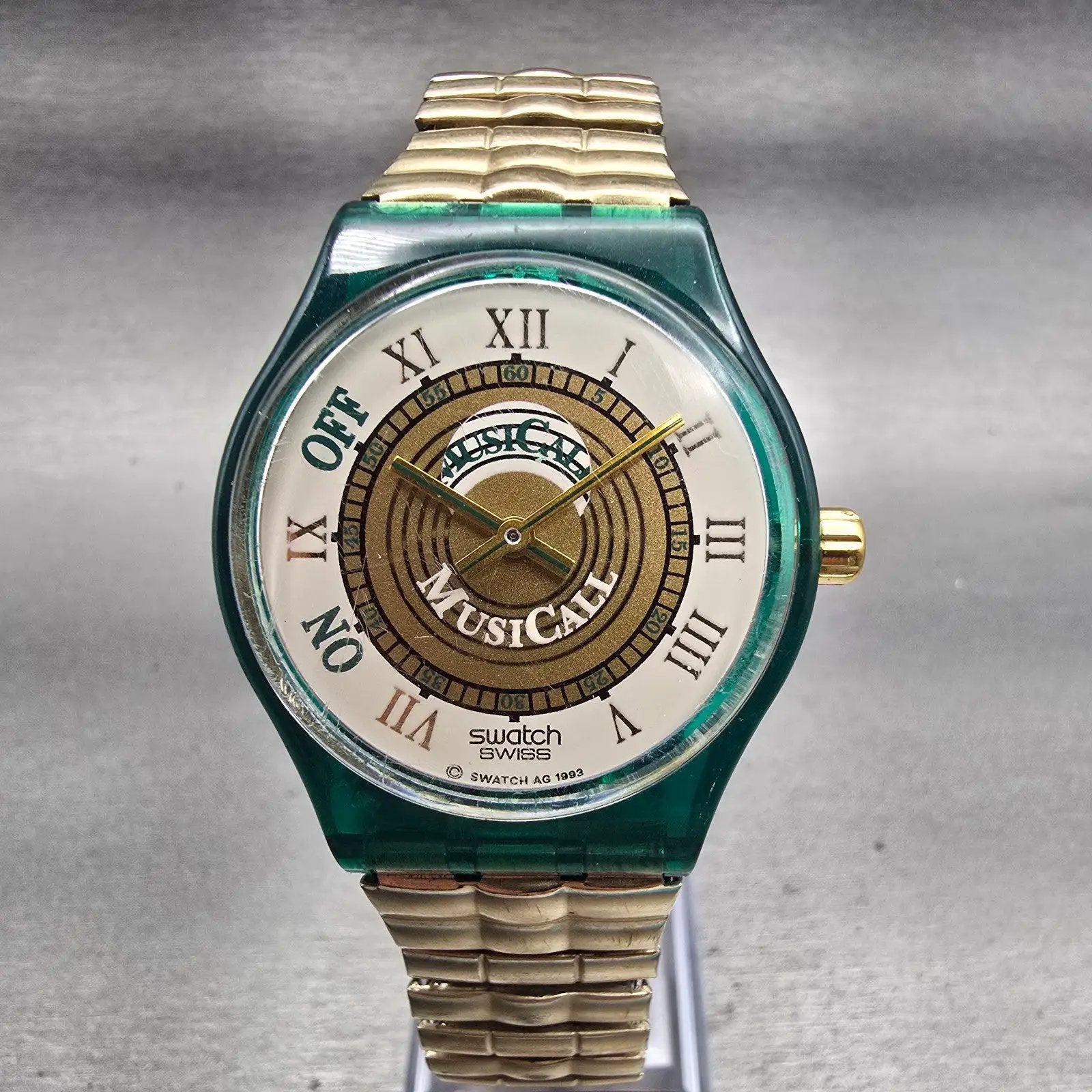 Swatch Musicall MARTINGALA Watch Men 34mm White Dial Green Case SLG100 New Batt0
