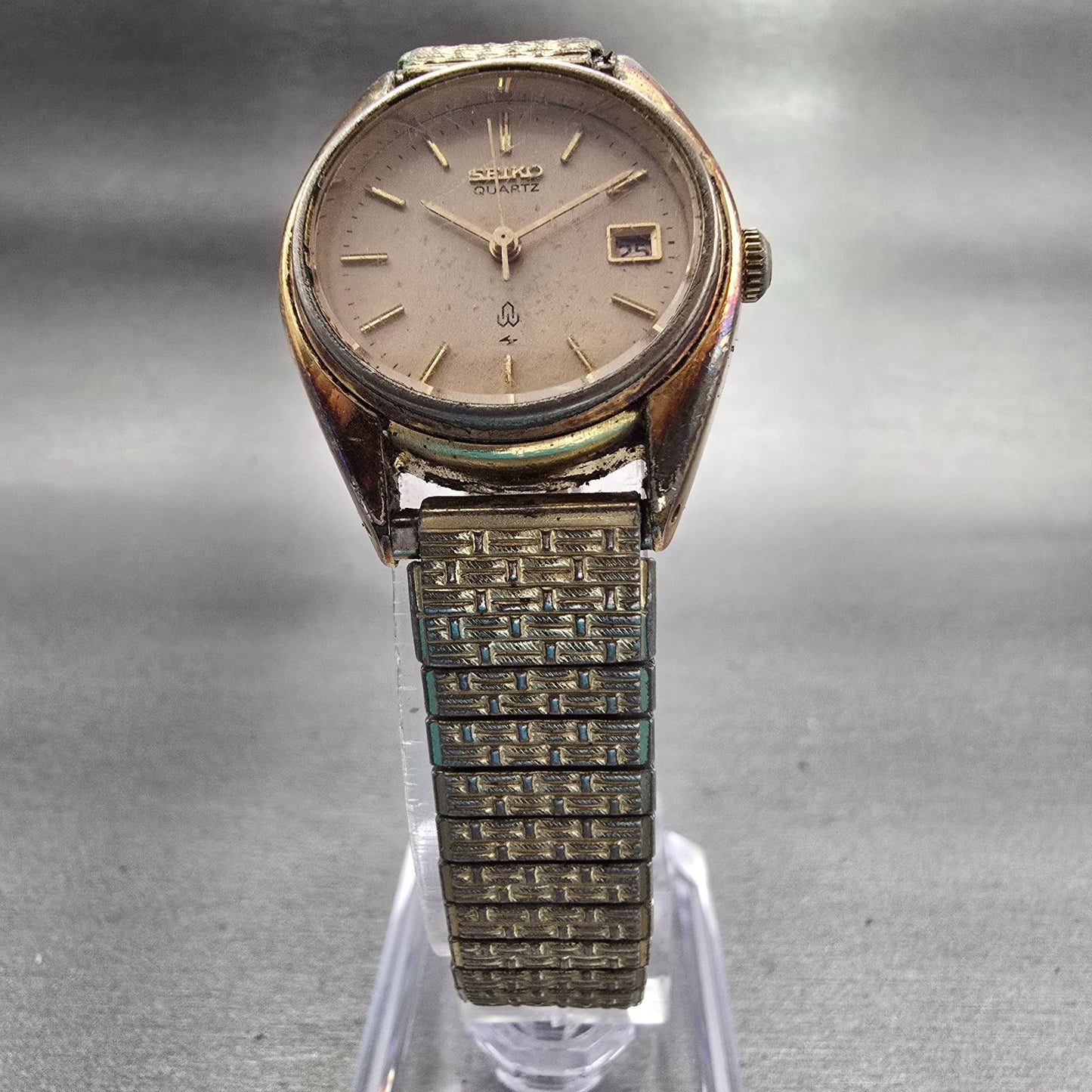 Seiko Watch Women 25mm Champagne Dial Gold Tone Round 4325-0020 New Battery VTG5