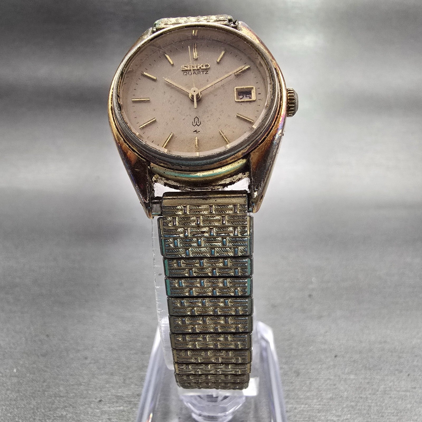 Seiko Watch Women 25mm Champagne Dial Gold Tone Round 4325-0020 New Battery VTG5
