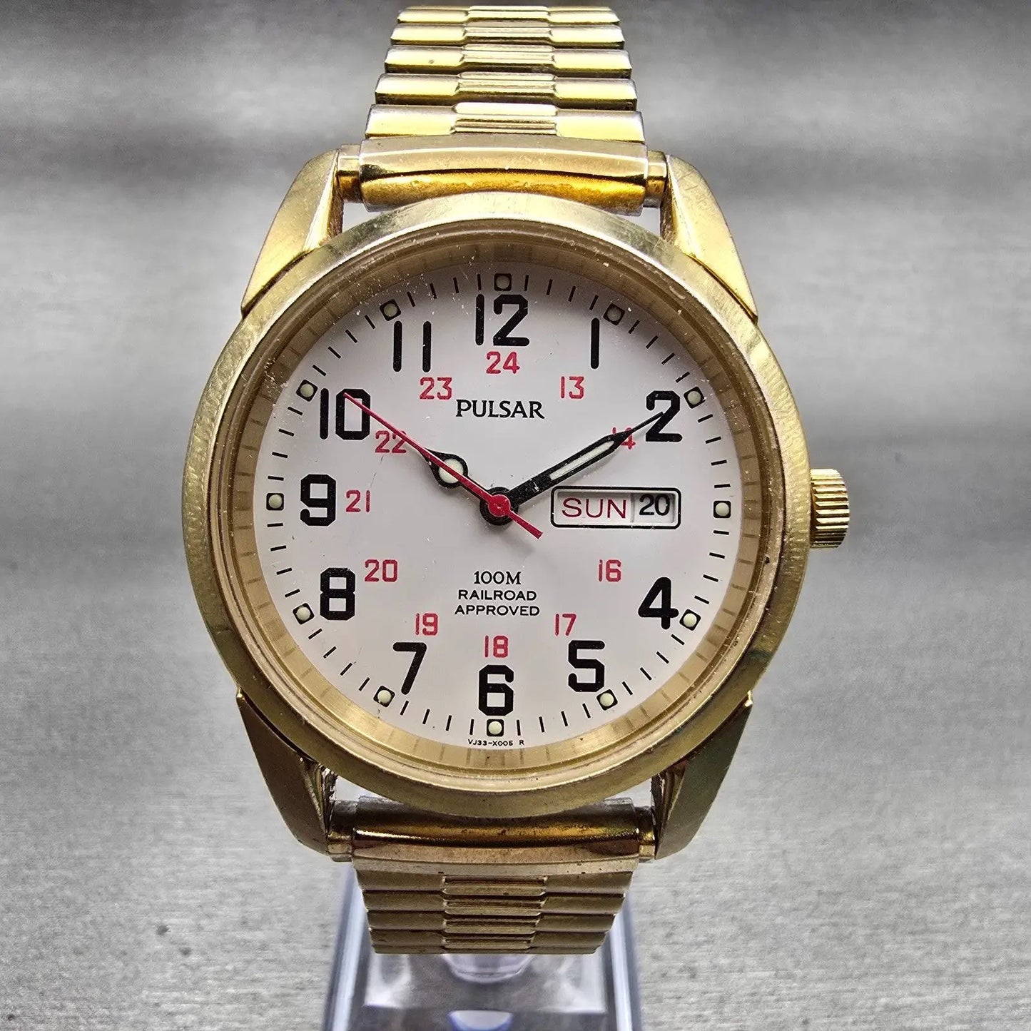 Pulsar Railroad Approved Watch Men 37mm White Dial Gold Tone Daydate New Battery0