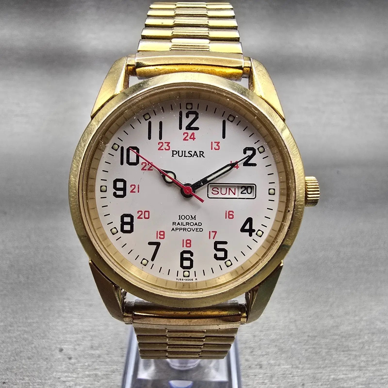 Pulsar Railroad Approved Watch Men 37mm White Dial Gold Tone Daydate New Battery0