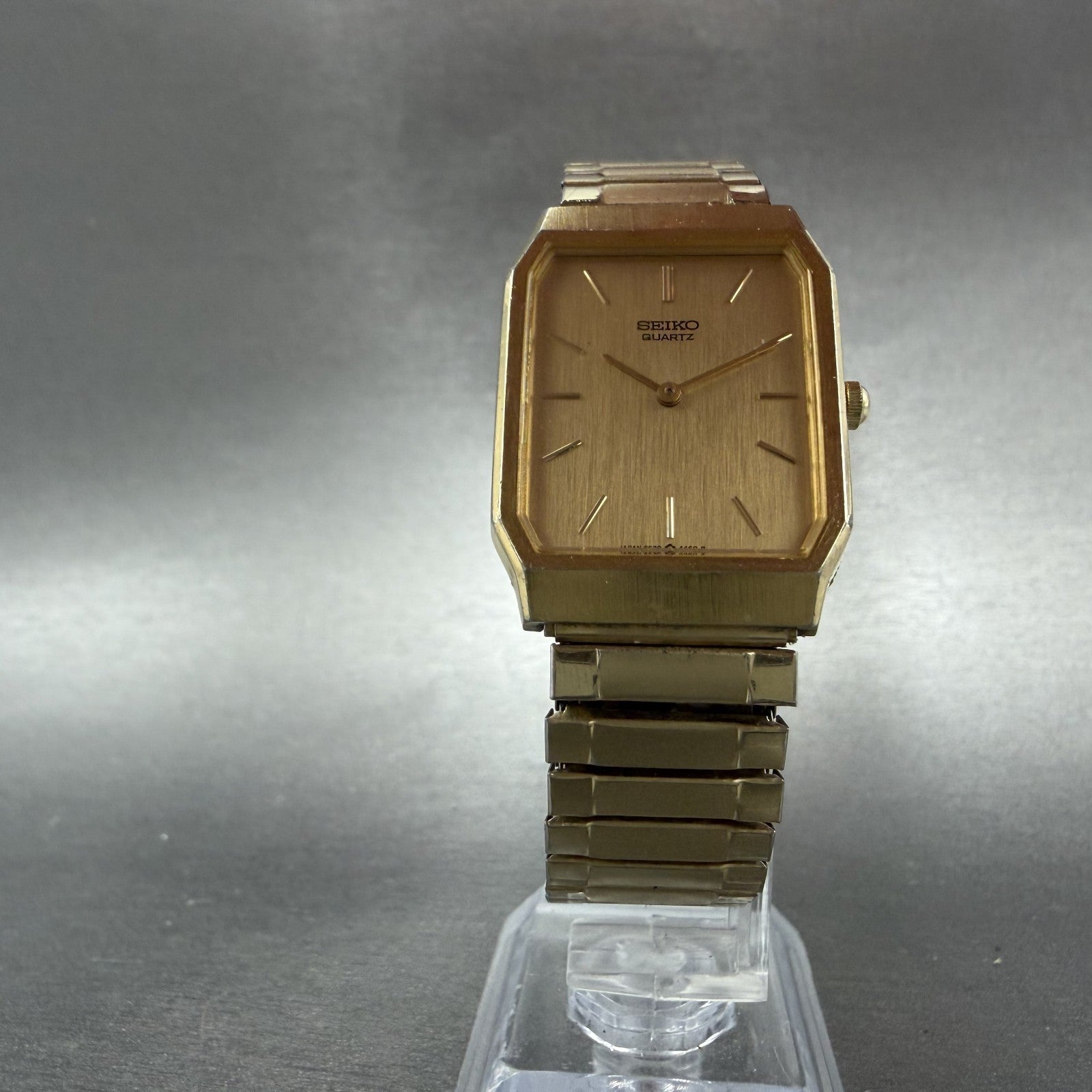 Seiko Tank Watch Men 25mm Champagne Dial Gold Tone 6530-5790 New Battery5