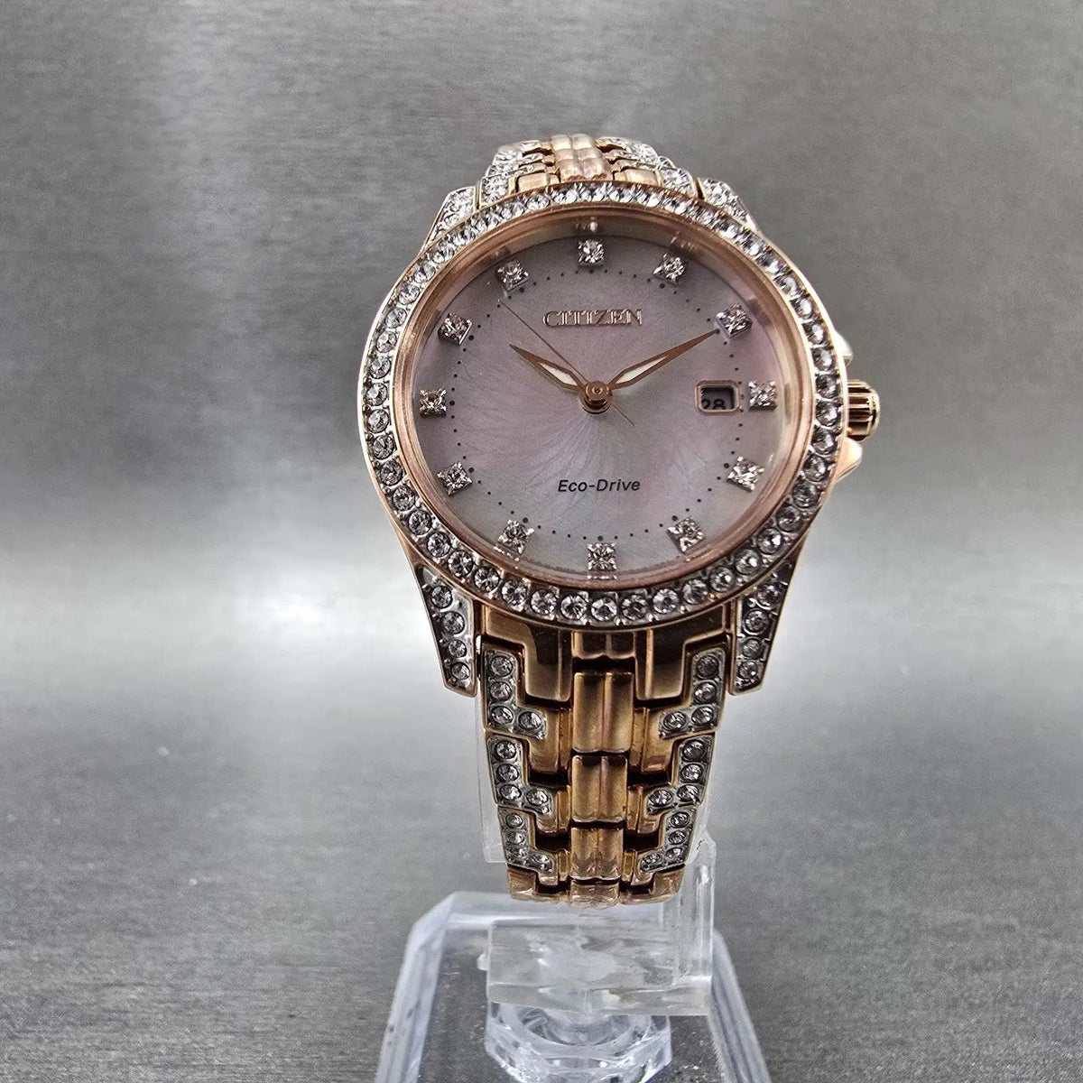 Citizen Eco-Drive Watch Women 28mm MOP Dial Rose Gold Tone Date EW1228-53D Runs5