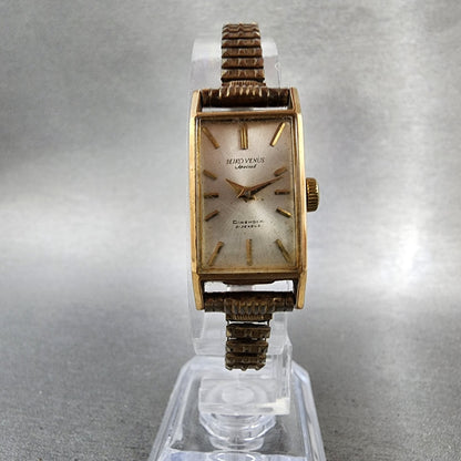 Seiko Venus Special Tank Watch Women 16mm Silver Dial 14K Gold Filled Manual Run6