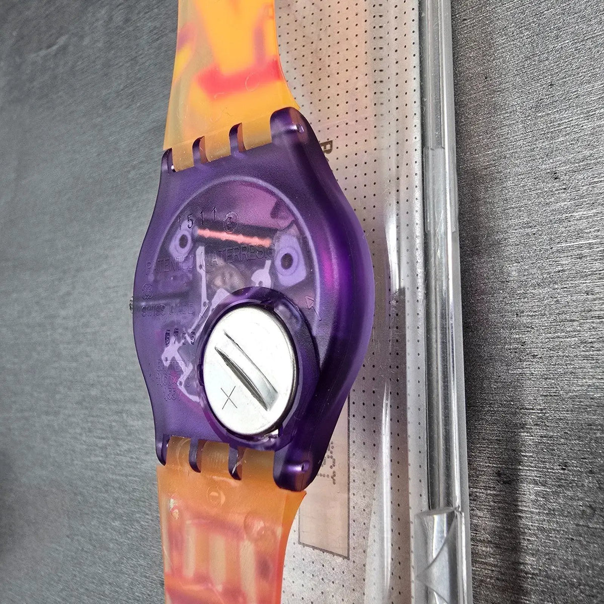 Swatch Rara Avis Watch Men 34mm Gold Dial Purple Case GV103 New Battery NOS11