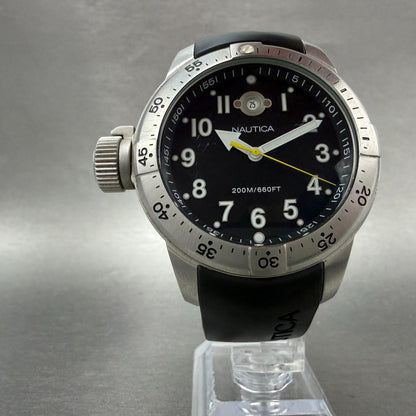 Nautica Dive Watch Men Black Dial Silver Tone Date Round A10012 New Battery5
