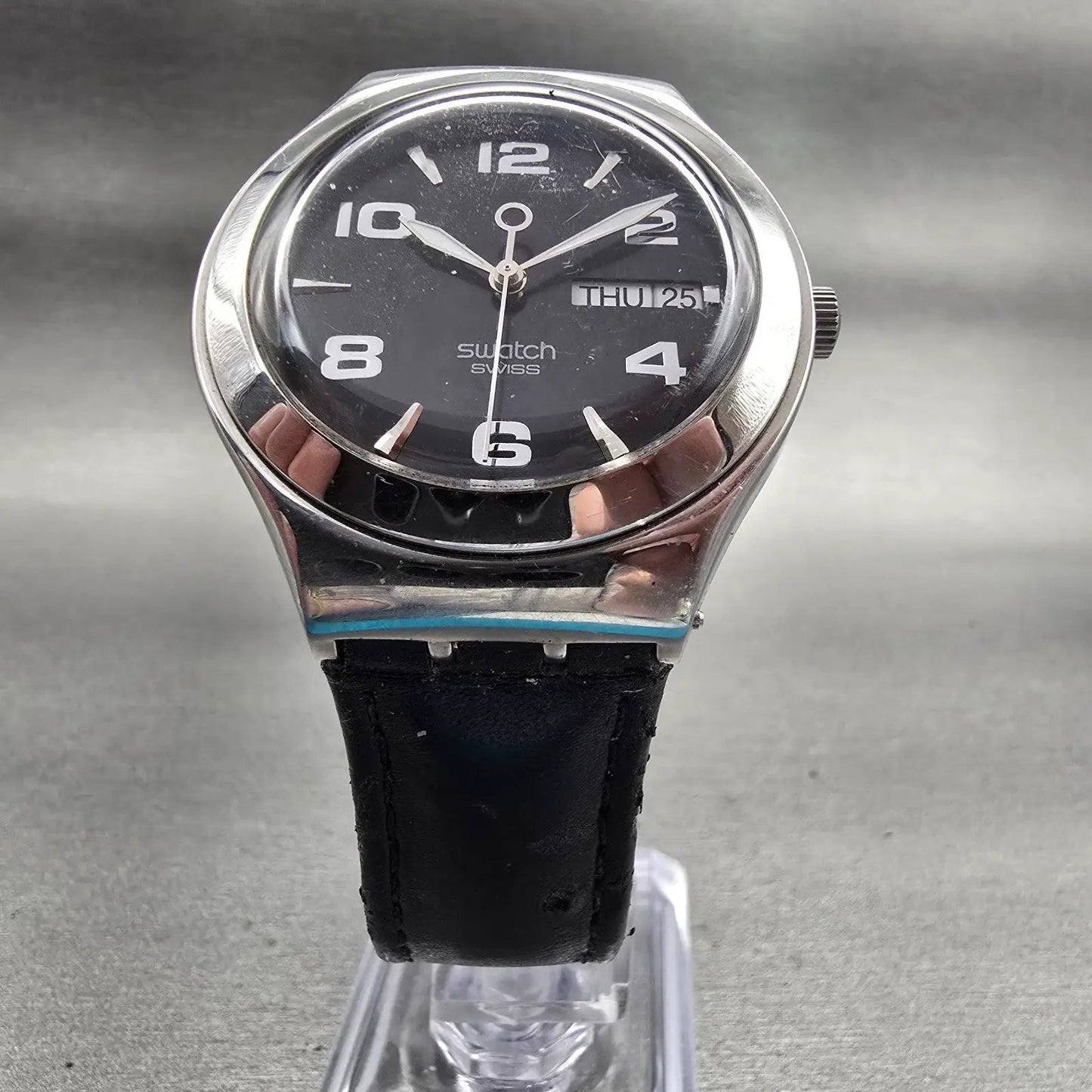 Swatch IRONY Feature Steel Watch Men Black Dial Steel DaydateYGS737 New Battery5