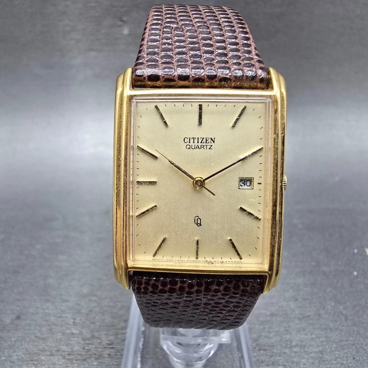 Citizen CQ Tank Watch Men 26mm Champagne Dial Gold Tone Date 2010-891287 PARTS0