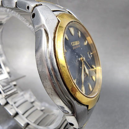 Citizen Eco-Drive Perpetual Calendar Watch Men 37mm Blue Dial Two Tone Date Runs