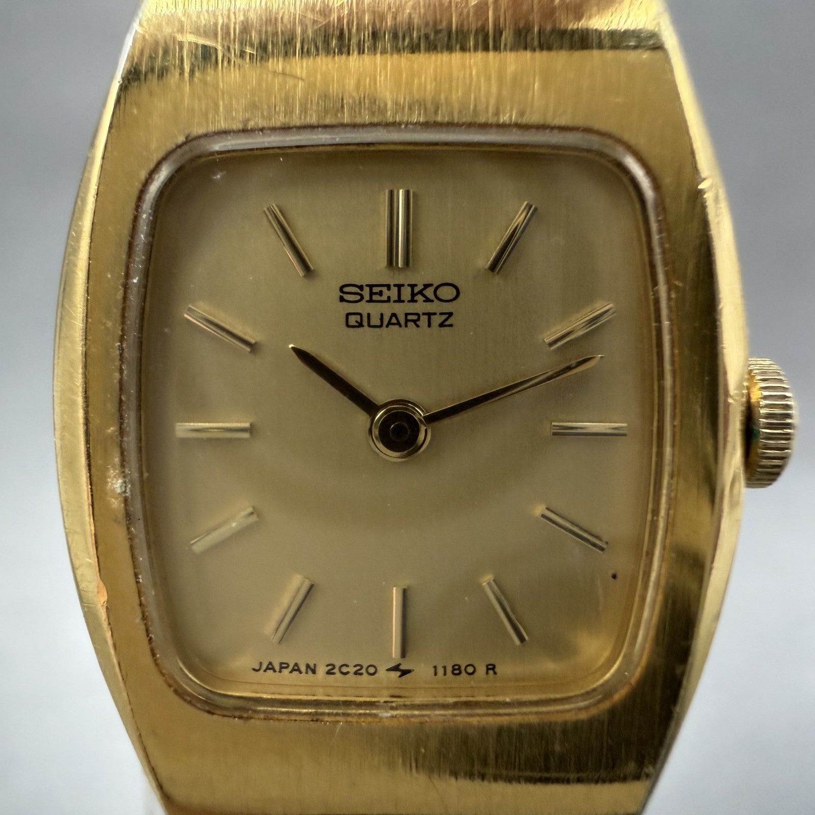 Seiko Watch Women 16mm Gold Dial Gold Tone 2C205559 Tonneau VTG New Battery1