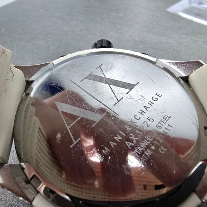 Armani Exchange Chronograph Watch Men 46mm White Dial White Silver Date New Batt9