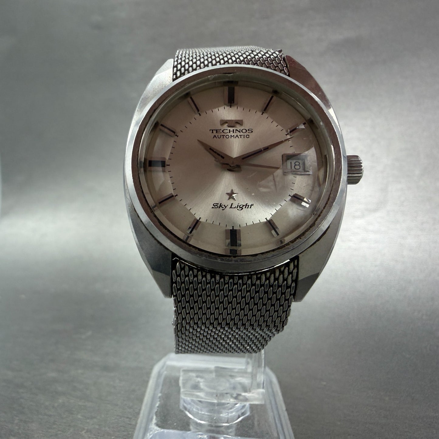 Technos Sky Light Watch Men 35mm White Dial Steel Date Round Automatic PARTS6
