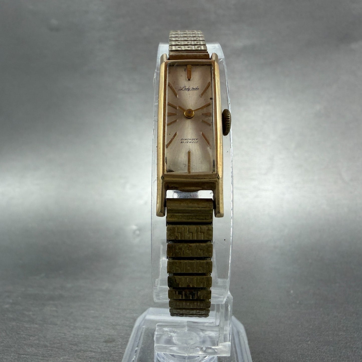 Seiko Lady Seiko Tank Watch Women 12mm Silver Dial Gold Tone Manual 4037 Runs5