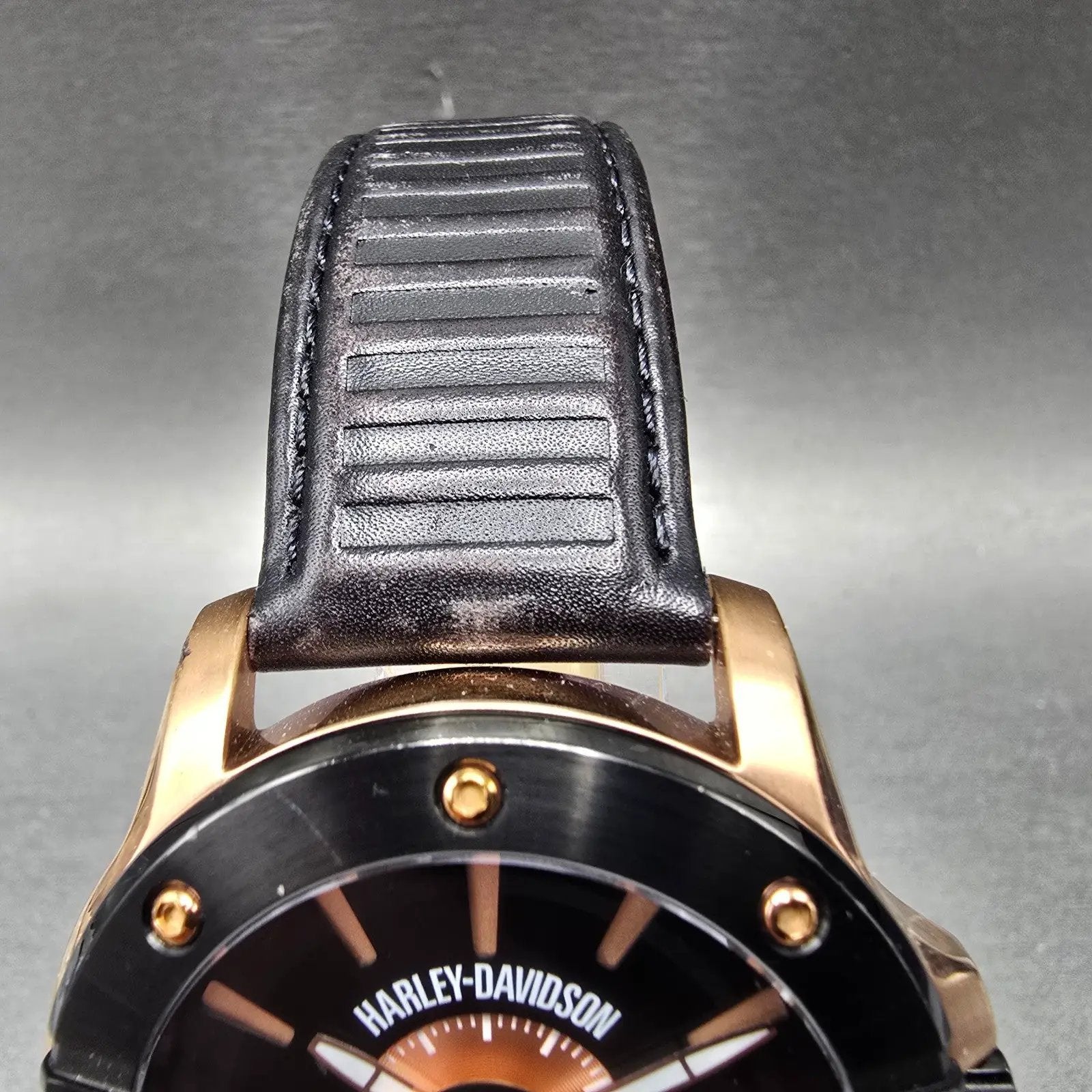 Bulova Harley Davidson Watch Men 43mm Black Dial Rose Gold Tone Date 78B115 Runs4