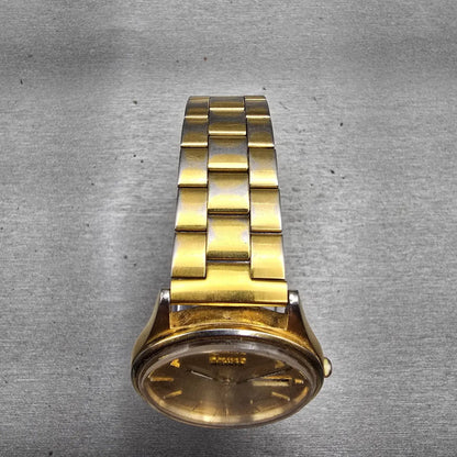 Seiko SQ Watch Men 35mm Gold Dial Gold Tone Daydate Round 5Y23-8029 New Battery4