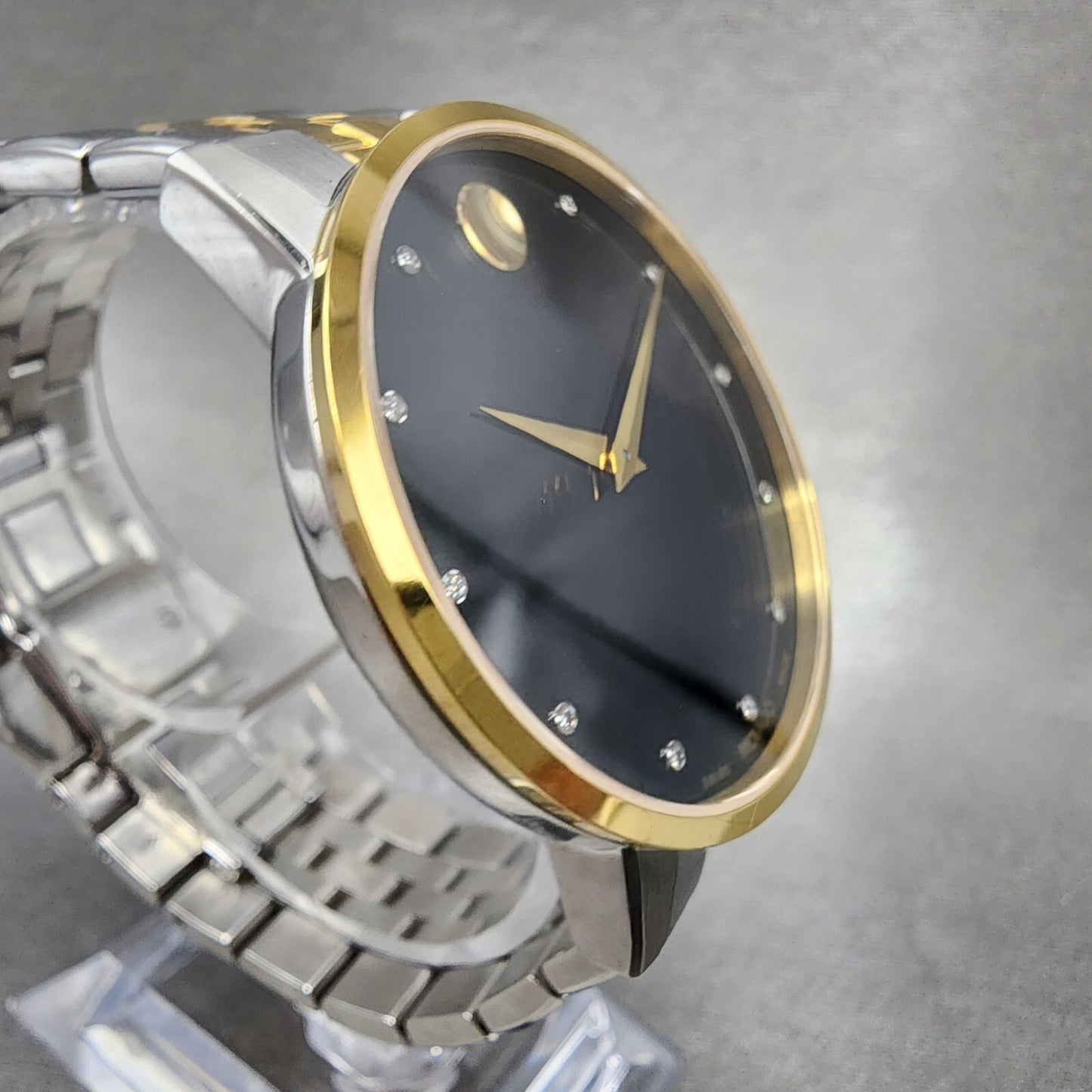 Movado Museum Watch Men 40mm Black Dial Two Tone Diamond Markers Round 06072023