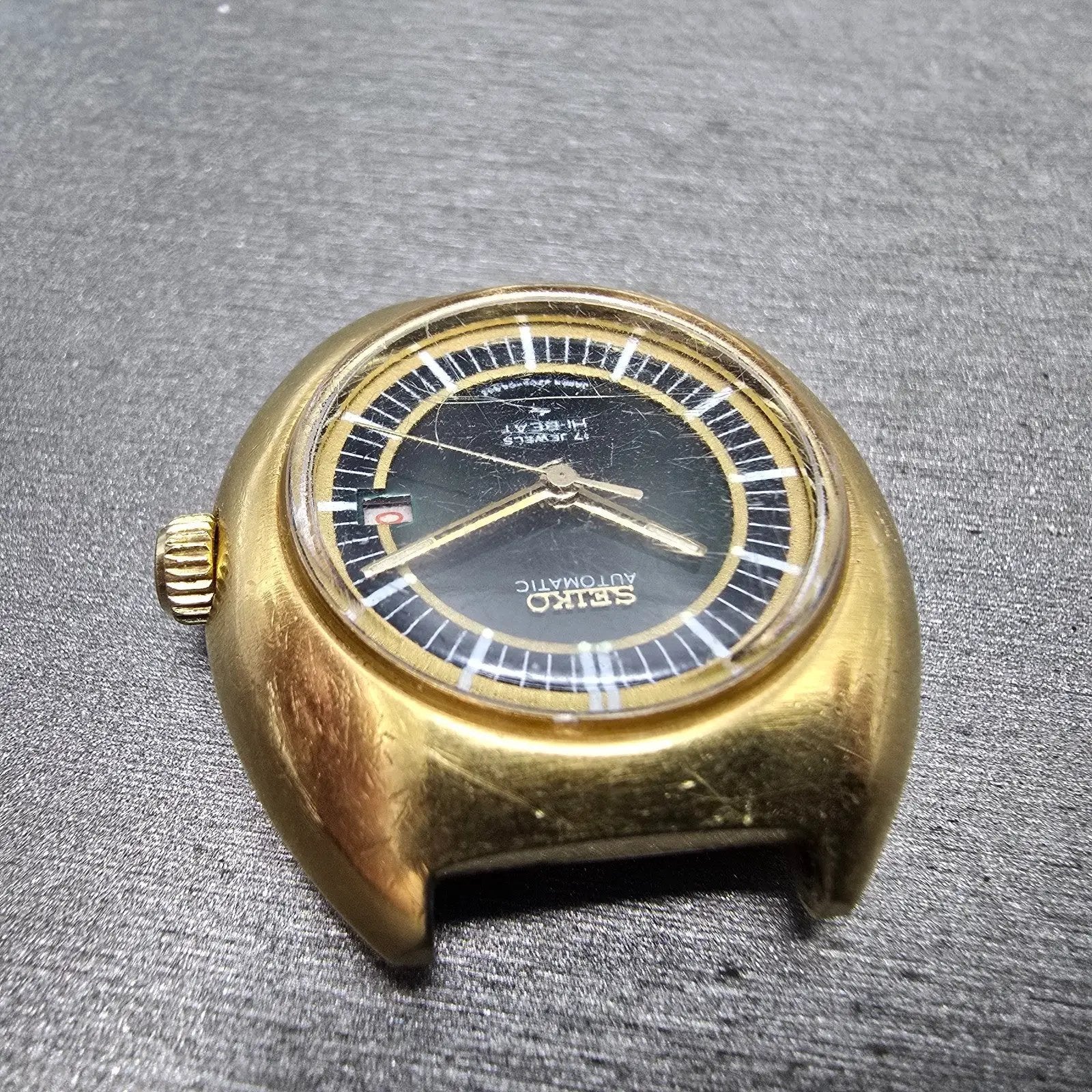 Seiko Automatic Watch Women 29mm Green Dial gold Tone Date 2205-0349 PARTS VTG5