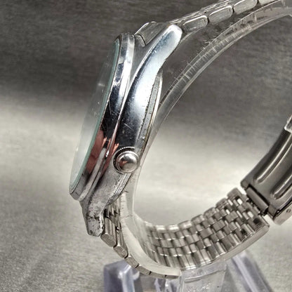 Seiko Alba Watch Men 34mm Silver Dial Silver Tone Daydate Round V743-7A00 NewBat2