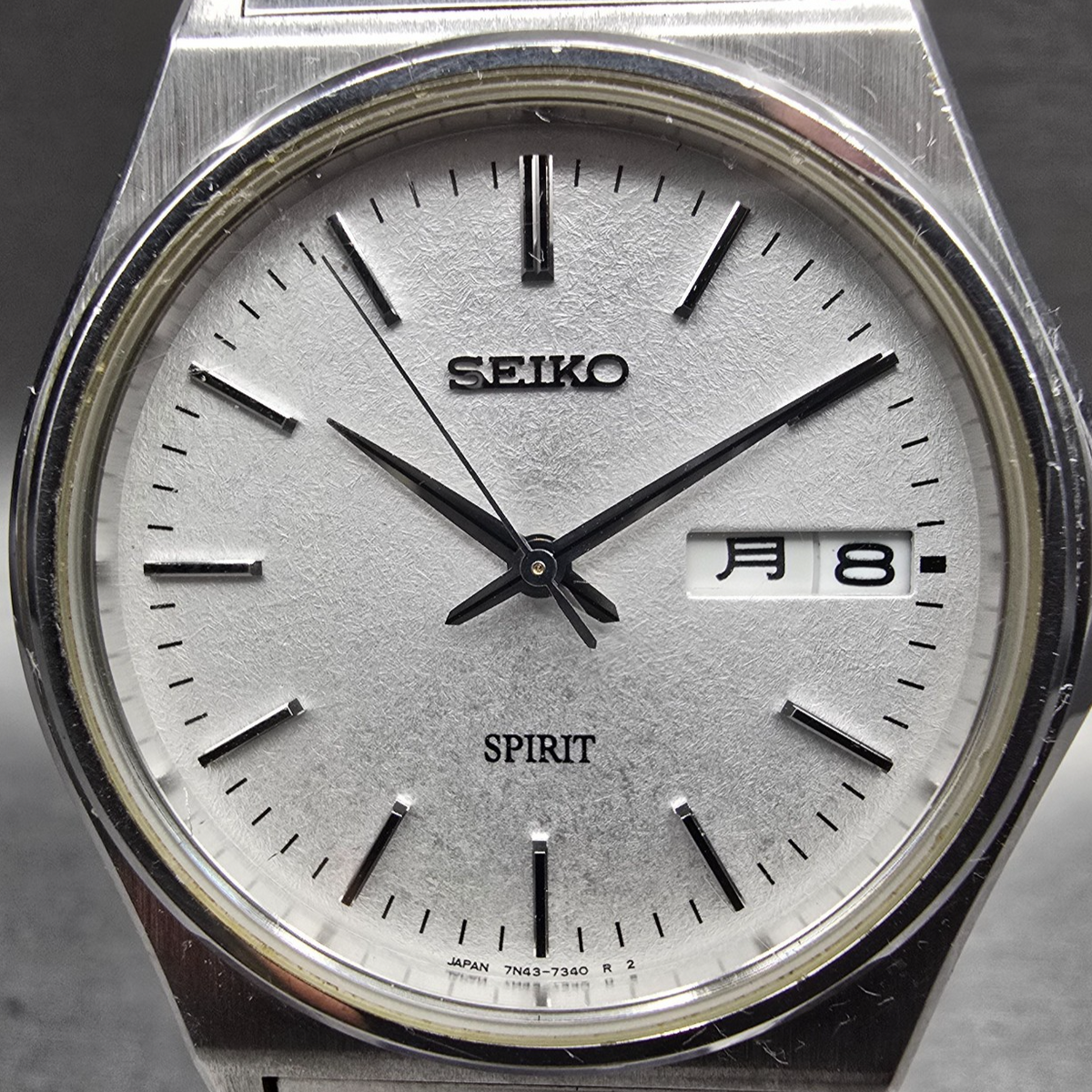 Seiko Spirit Watch Men 35mm Silver Dial Silver Tone Daydate 7N43-7180 New Batt1