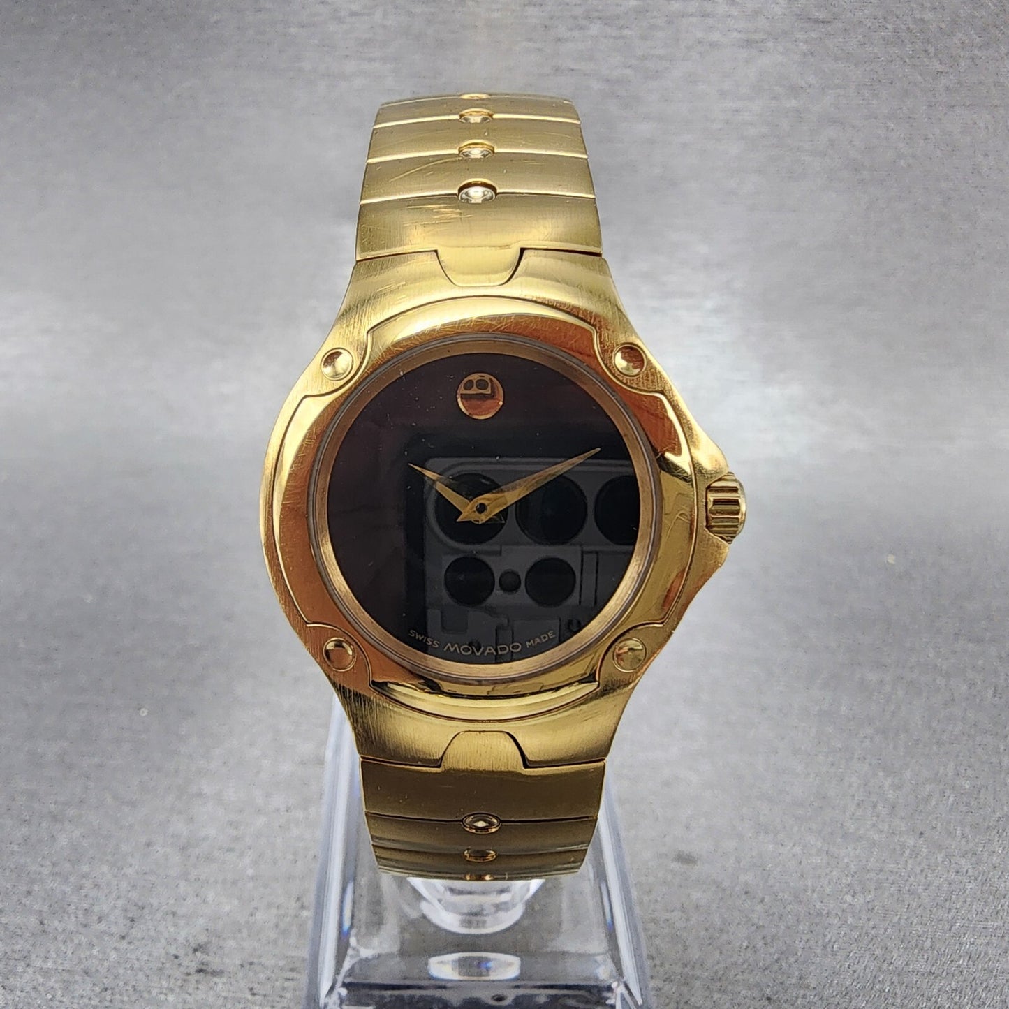 Movado Sports Edition Watch Women 27mm Black Dial Gold Tone Round 88.G4.18511