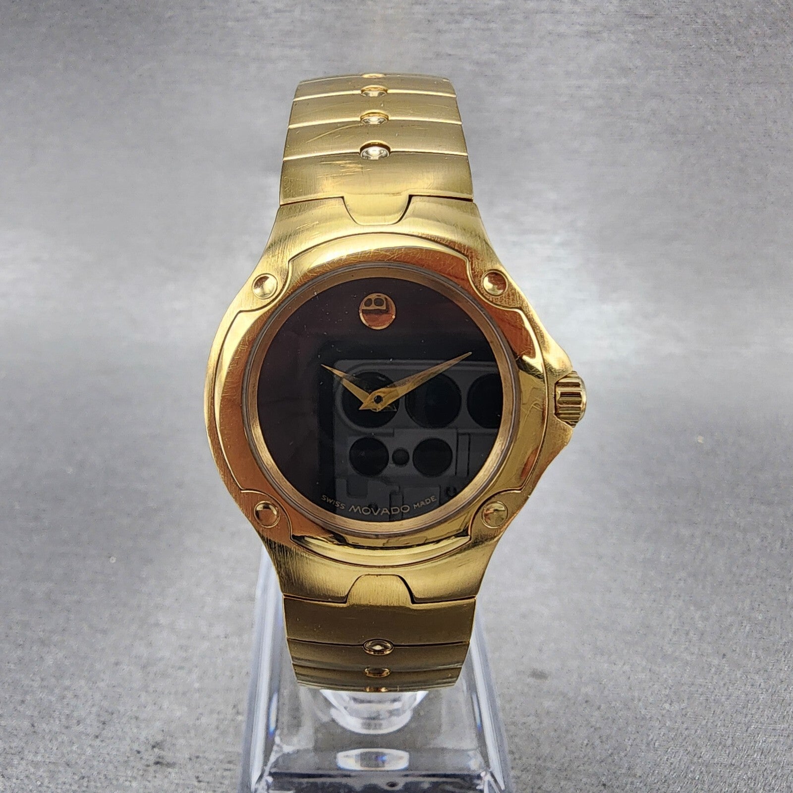Movado Sports Edition Watch Women 27mm Black Dial Gold Tone Round 88.G4.18511