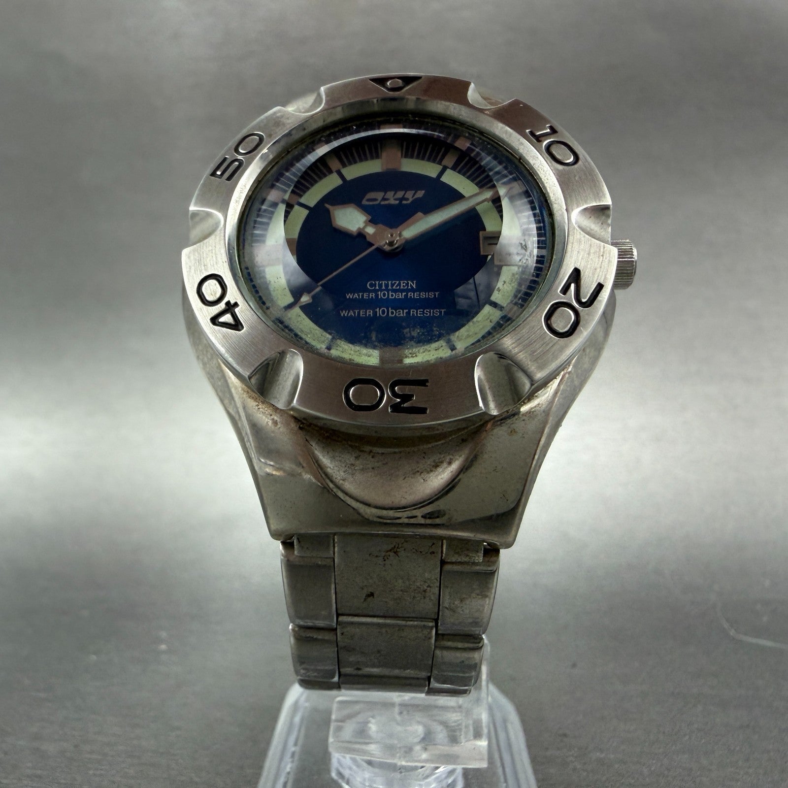 Citizen OXY Dive Watch Men 39mm Blue Dial Silver Tone 5518-L16649 New Battery5