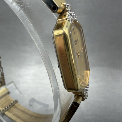 Seiko Watch Women 13mm Gold Dial Gold Tone Hexagon 2E20-6459 Diamonds New Batt3