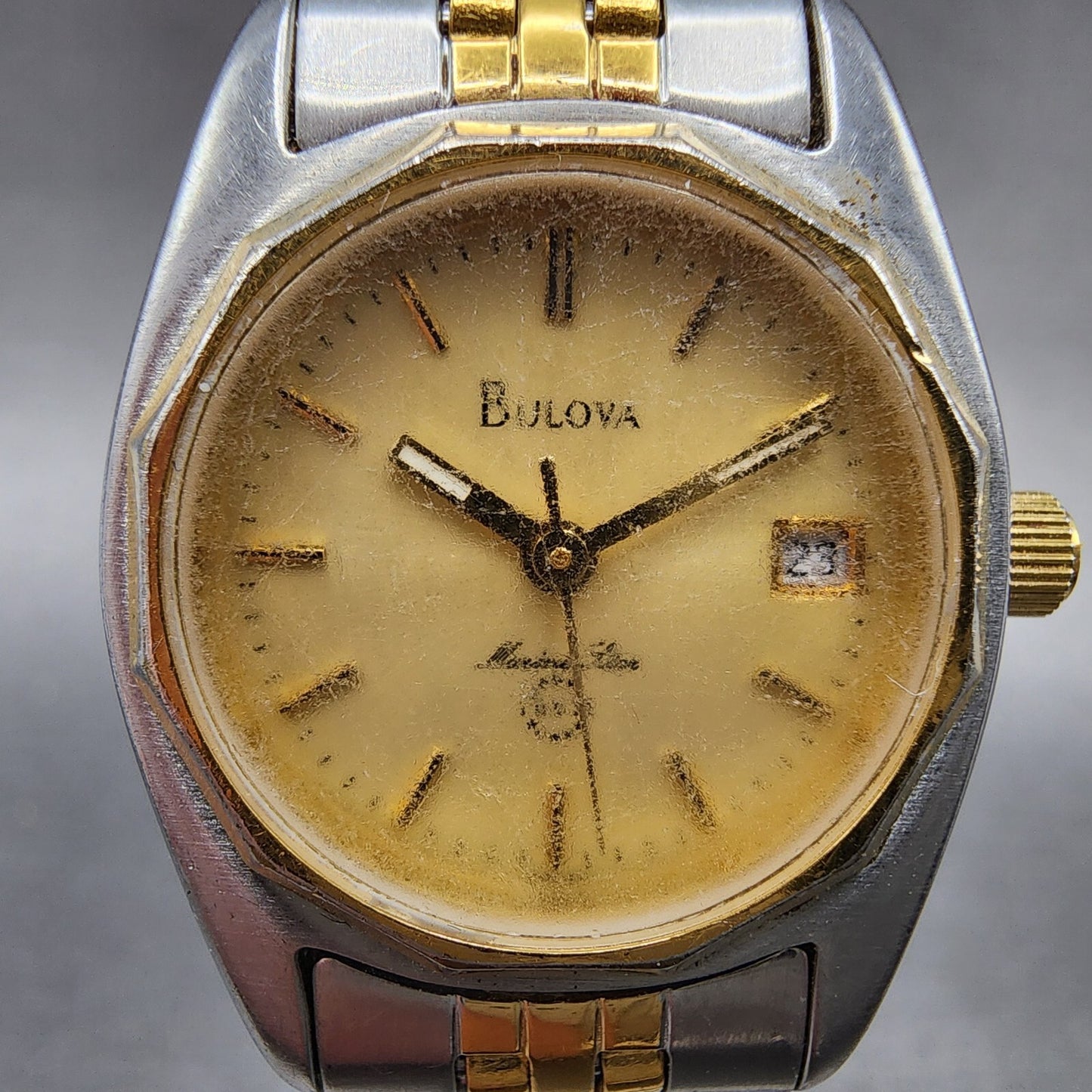 Bulova Marine Star Watch Women 24mm Gold Dial Two Tone Date Round New Battery1