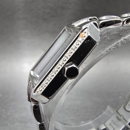 Seiko Solar Watch Women 17mm MOP Dial Steel Rectangle Crystals V116-0AF0 Works3