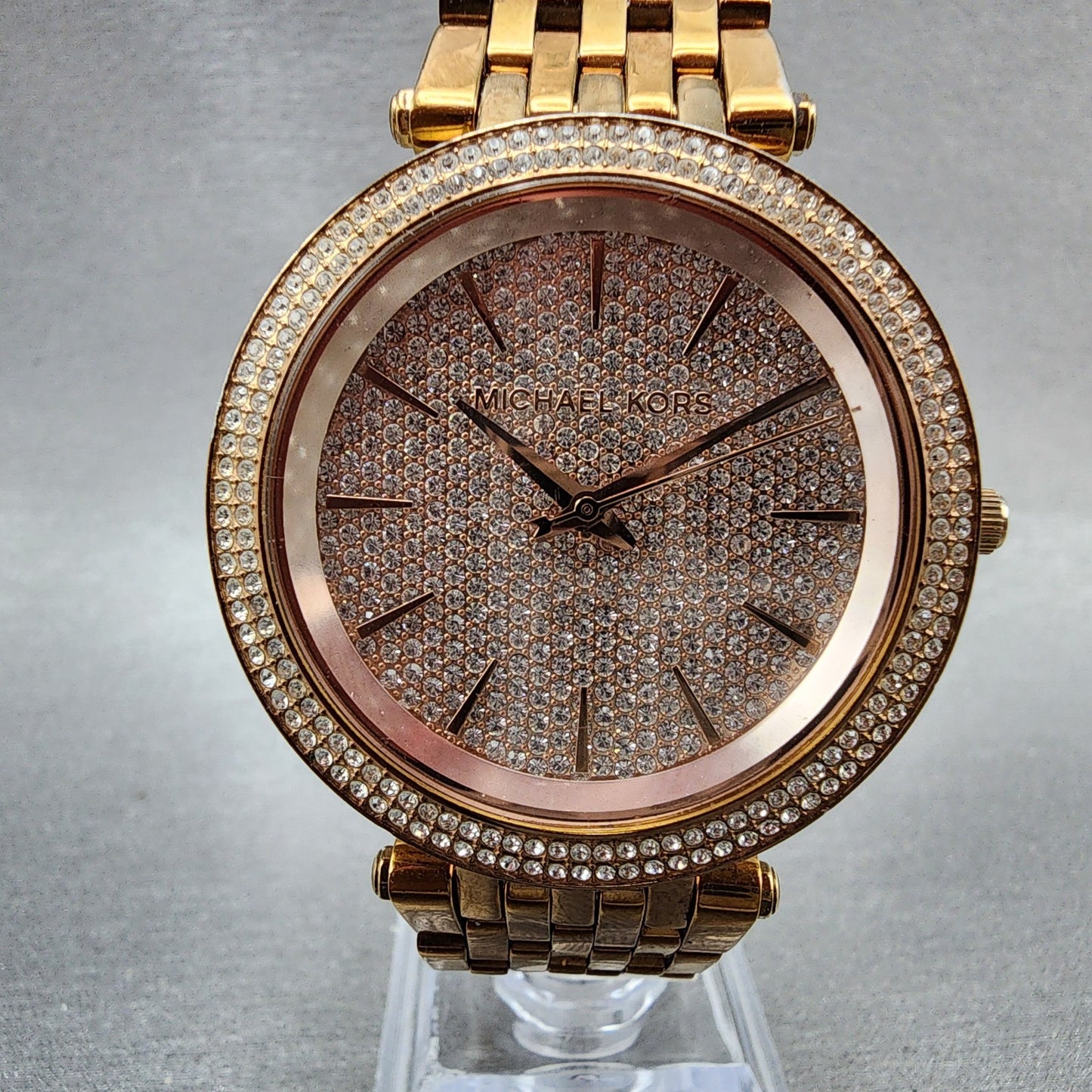 Michael Kors Darci Watch Women 39mm Crystal Dial Rose Gold Tone Round New Batt1