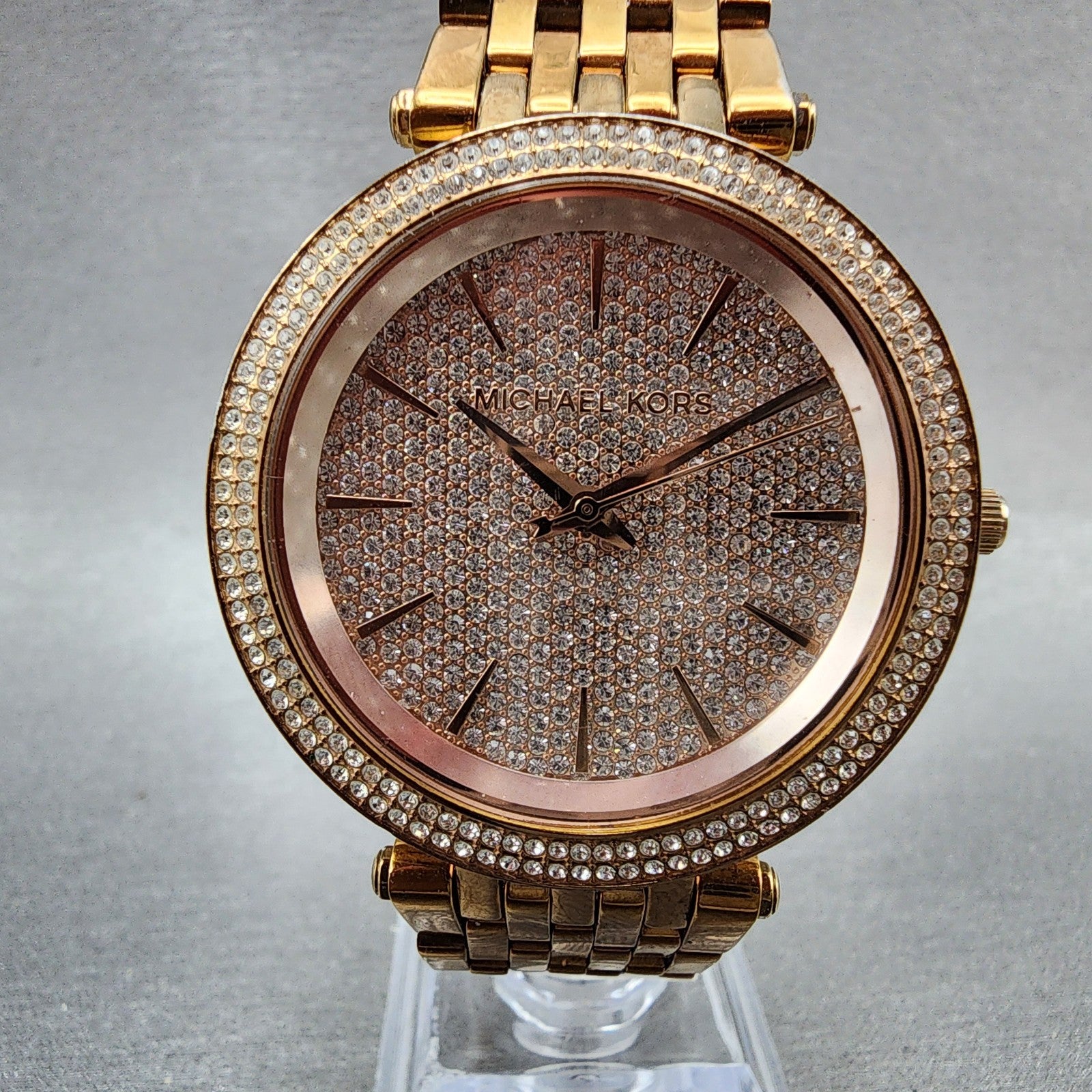 Michael Kors Darci Watch Women 39mm Crystal Dial Rose Gold Tone Round New Batt1