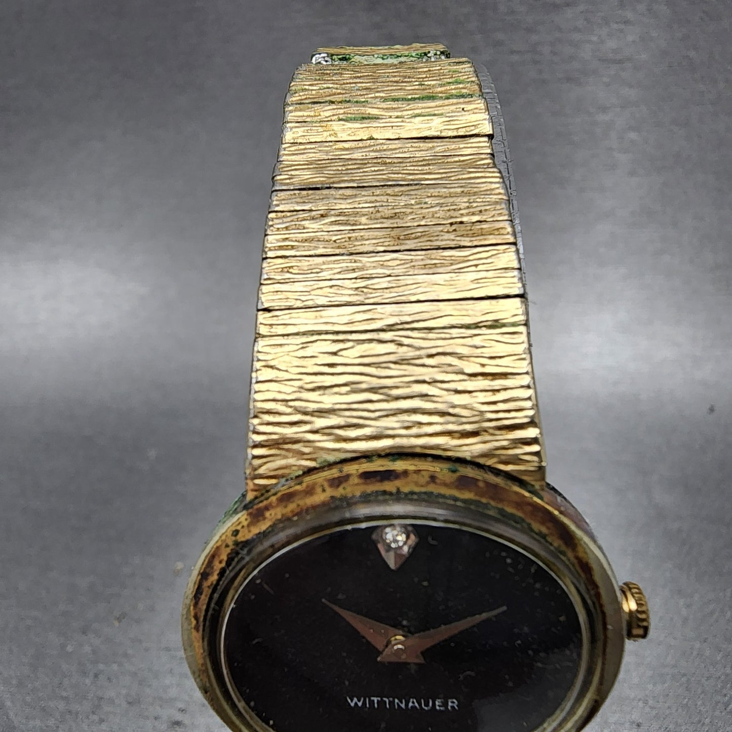 Wittnauer Watch Women 28mm Black Dial Gold Tone Oval Manual Wind Runs VTG4