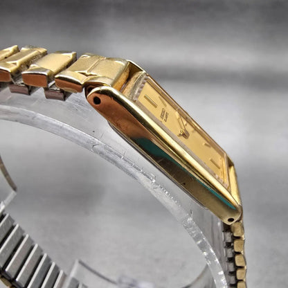 Seiko Tank Watch Women 12mm Gold Dial Gold Tone Rectangle 2E20-5239 New Battery3