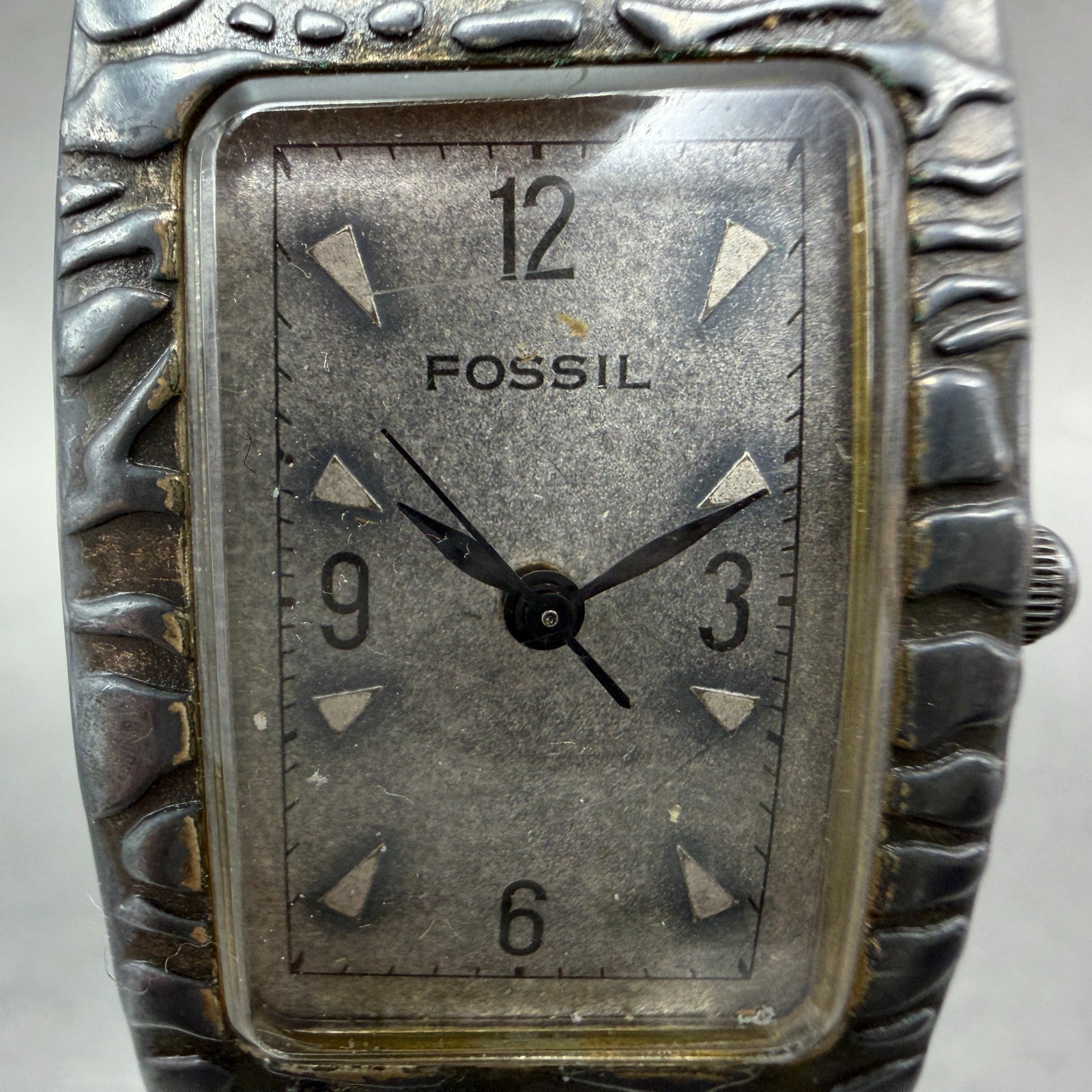 Fossil Tank Watch Unisex 24mm Gray Dial Silver Tone Rectangle ET7828 New Battery2