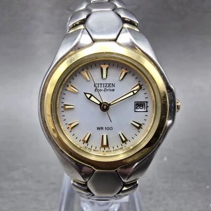 Citizen Eco-Drive Watch Women 27mm Silver Dial Two Tone Date E010-K001200 Runs S0