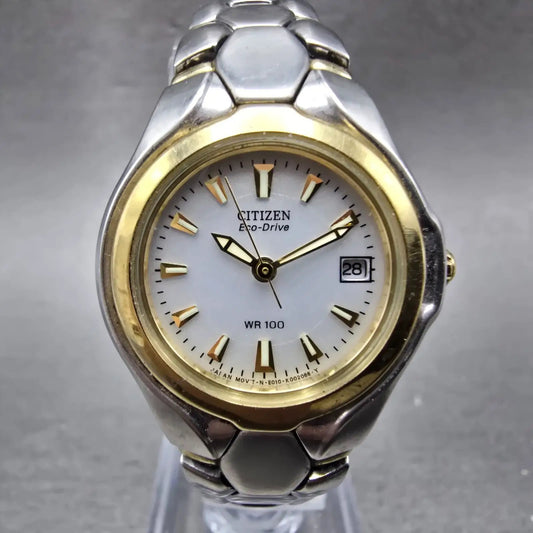 Citizen Eco-Drive Watch Women 27mm Silver Dial Two Tone Date E010-K001200 Runs S0