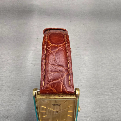 Seiko Watch Men 25mm Gold Dial Gold Tone Rectangle 5Y30-5060 New Battery VTG4
