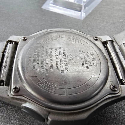 Casio Wave Ceptor Watch Men 42mm Blue Dial Steel Solar Alarm Daydate WVA-M630 J19
