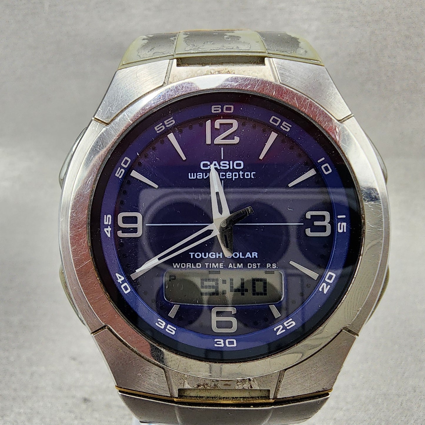Casio Wave Ceptor WVH100J Watch Men 42mm Blue Dial Analog Digital Steel WorksAB1