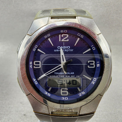 Casio Wave Ceptor WVH100J Watch Men 42mm Blue Dial Analog Digital Steel WorksAB1
