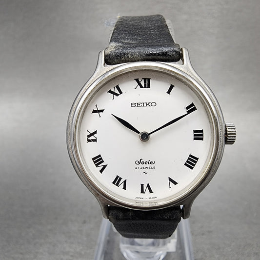 Seiko Socie Watch Women 29mm White Dial Silver Tone Manual Wind 111050 PARTS0