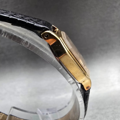 Seiko Watch Women 16mm Gold Dial Gold Tone Rectangle 2C20-5769 New Battery VTG E3